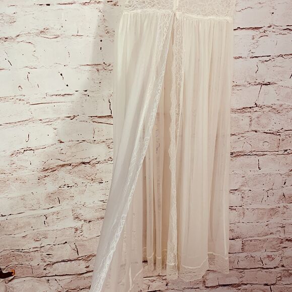 Romantic Design Studio Ivory Lace Sheer Robe Peignoir Small Medium Cottagecore - Picture 4 of 7